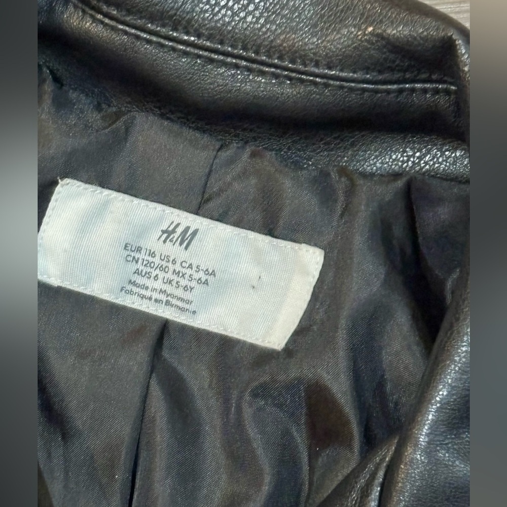 H & M black faux leather jacket girl size 6 - Picture 2 of 5